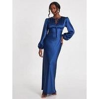 Quiz Navy Satin Tie Front Midaxi Dress