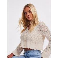 Quiz Cream Knit Cropped Cardigan