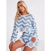 Quiz Blue Crochet Scalloped Top