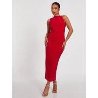 Quiz Petite Red Ruched Midaxi Dress