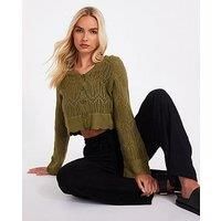 Quiz Khaki Knit Cropped Cardigan
