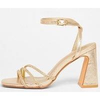 Quiz Gold Diamante Block Heeled Sandal