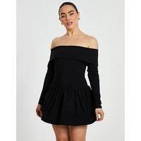 Quiz Petite Black Bardot Skater Dress