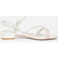 Quiz Silver Diamante Strappy Flat Sandals