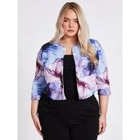 Quiz Curve Light Blue Floral Cropped Jacket