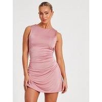 Quiz Blush Ruched A-Line Mini Dress