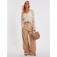 Quiz Stone Crochet Tie Front Cardigan