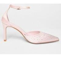 Quiz Pink Satin Diamante Court Heels