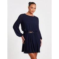 Quiz Navy Chiffon Long Sleeve Skater Dress