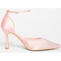 Quiz Wide Fit Pink Scattered Diamante Court Heels