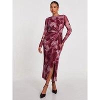 Quiz Petite Dark Pink Marble Print Midaxi Dress