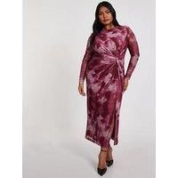 Quiz Curve Dark Pink Marble Print Midaxi Dress