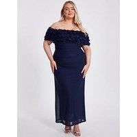Quiz Curve Navy Mesh Bardot Midaxi Dress