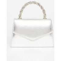 Quiz Silver Diamante Twist Top Handle Bag