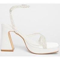 Quiz Bridal White Pearl Block Heels