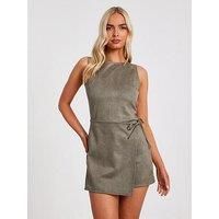 Quiz Khaki Faux Suede Playsuit