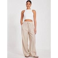 Quiz Women's Stone Diamante Palazzo Trousers | Size: Small