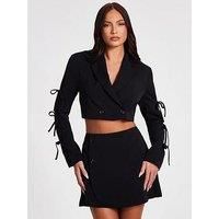Quiz Black Tie Sleeve Cropped Blazer