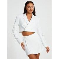 Quiz Cream Tie Sleeve Cropped Blazer
