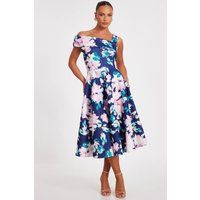 Navy Floral Print Skater Dress