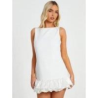 Quiz Women's White Frill Hem Mini Dress | Size: 10