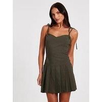 Quiz Khaki Pleated Mini Dress