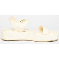Quiz Cream Faux Leather Flatform Sandals