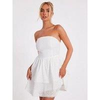 Quiz White Embroidered Skater Dress
