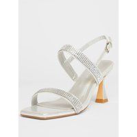 Quiz Wide Fit Silver Diamante Strappy Heels