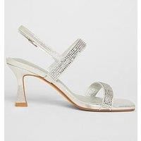 Quiz Wide Fit Silver Diamante Strappy Heels
