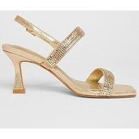 Quiz Women's Gold Wide Fit Diamante Strappy Heels | Size: 5