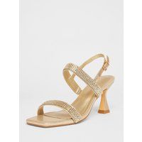 Quiz Wide Fit Gold Diamante Strappy Heels