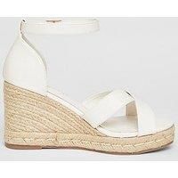 Quiz Wide Fit White Faux Leather Wedges