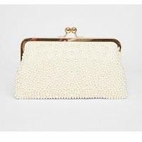 Quiz Bridal White Pearl Pouch Bag