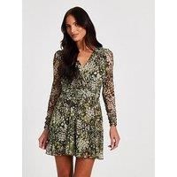 Quiz Khaki Mesh Animal Print Mini Dress
