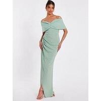 Quiz Sage Bardot Wrap Maxi Dress