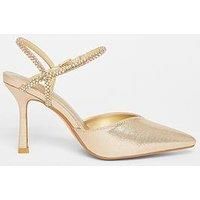 Quiz Gold Diamante Strap Court Heels