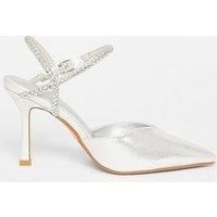 Quiz Silver Diamante Strap Court Heels