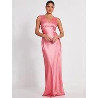 Quiz Coral Satin Front Wrap Maxi Dress