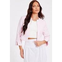 Quiz Pale Pink Bow Sleeve Cropped Blazer