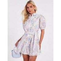 Quiz Embroidered Floral Shirt Dress