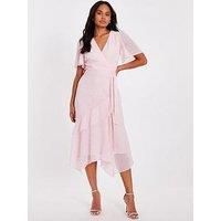 Quiz Pale Pink Textured Chiffon Midi Dress