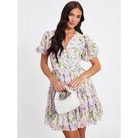 Quiz Floral Chiffon Frill Mini Dress