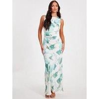 Quiz Sage Satin Marble Print Midaxi Dress
