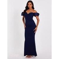 Navy Puff Sleeve Maxi Dress