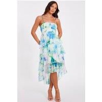 Blue Floral Tiered Midi Dress