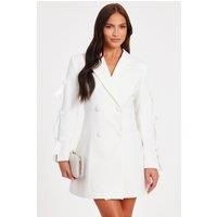 White Bow Sleeve Blazer Dress