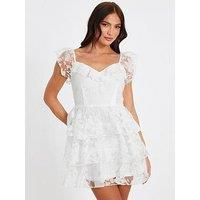 Quiz Women's White Chiffon Floral Skater Dress | Size: 8