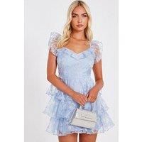 Quiz Light Blue Chiffon Floral Skater Dress