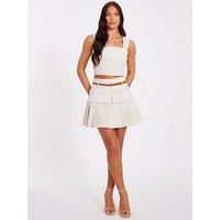 Quiz Stone Linen Pleated Skirt